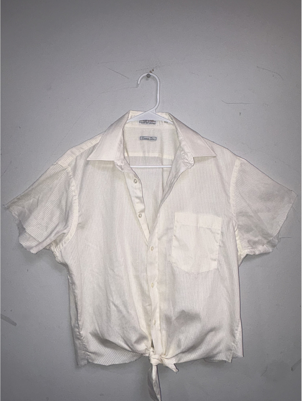 Christian Dior Plus de Coton Ivory Short Sleeve Button-Up Shirt Size 15.5